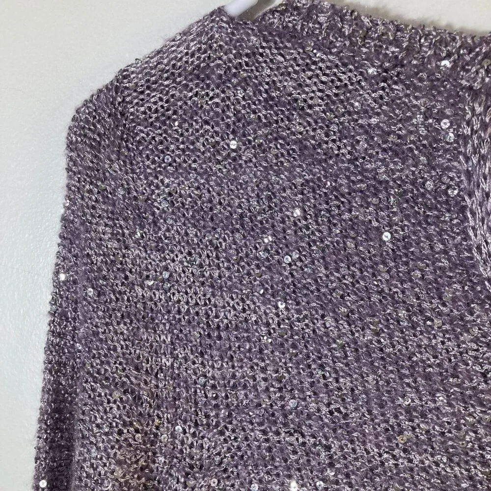 Womens The Limited Sweater Sequins Tie Back‎ Neck Ribbon Purple M NWT